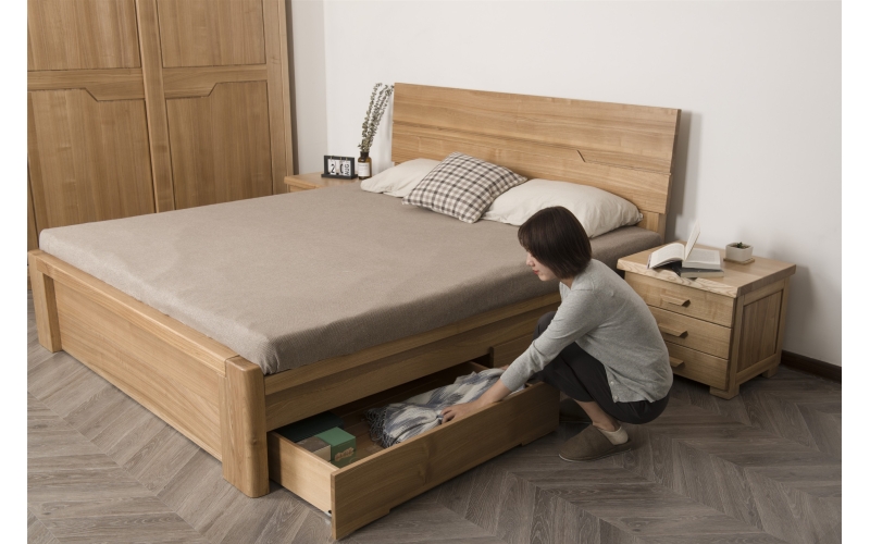 水曲柳实木储物双人床（1.8m&times;2.17m）